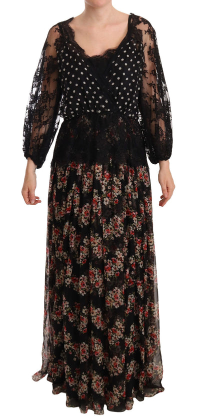 Dolce & Gabbana Schwarzes Maxi-Capri-Kleid mit geblümter Spitze