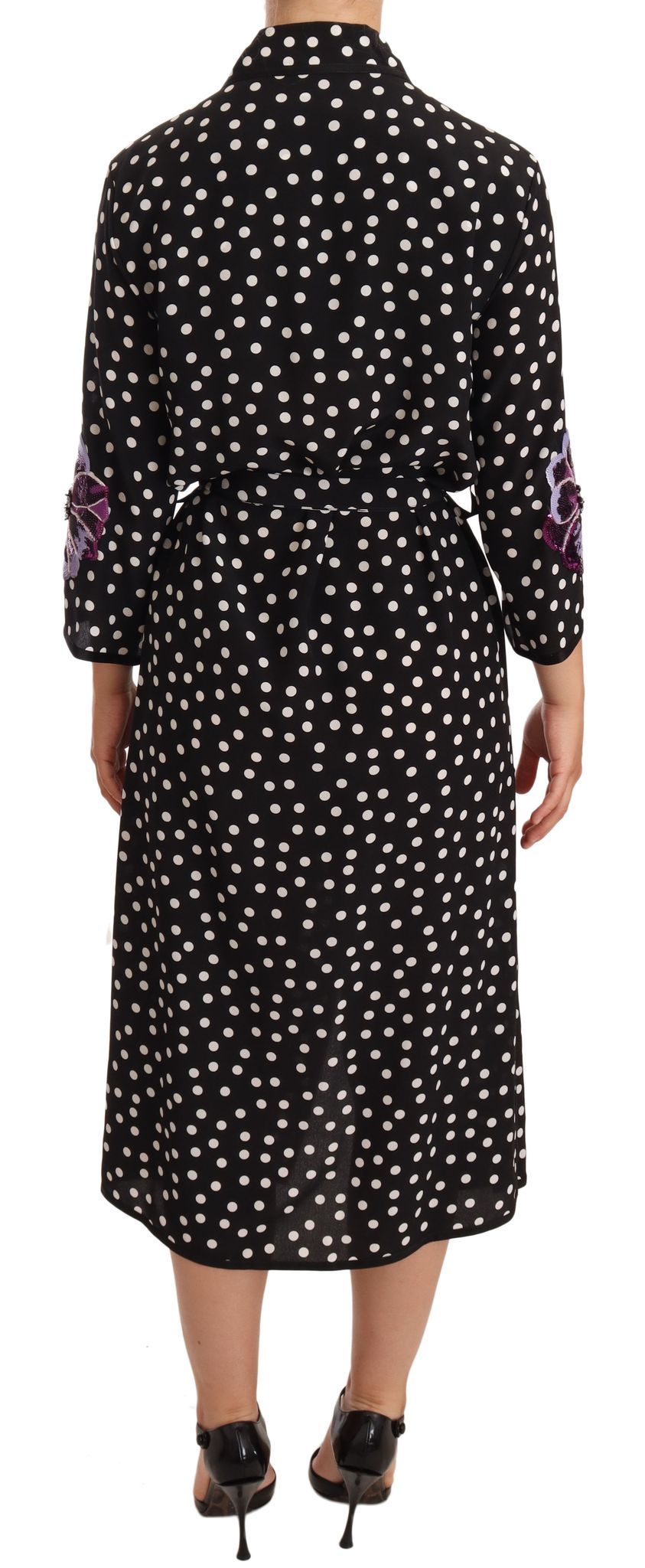Dolce & Gabbana Schwarz-Weißes Kristall-Paillettenkleid mit Blumenmuster