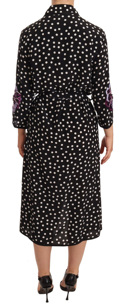 Dolce & Gabbana Schwarz-Weißes Kristall-Paillettenkleid mit Blumenmuster