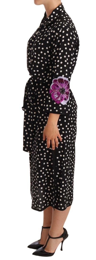 Dolce & Gabbana Schwarz-Weißes Kristall-Paillettenkleid mit Blumenmuster