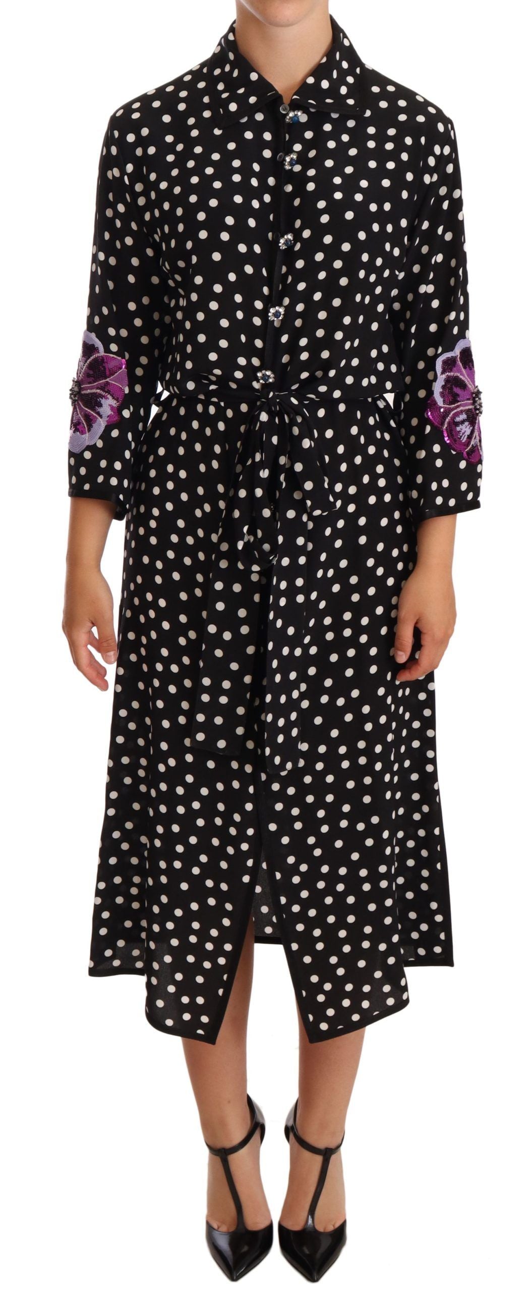 Dolce & Gabbana Schwarz-Weißes Kristall-Paillettenkleid mit Blumenmuster