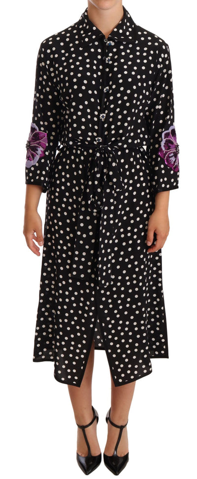 Dolce & Gabbana Schwarz-Weißes Kristall-Paillettenkleid mit Blumenmuster