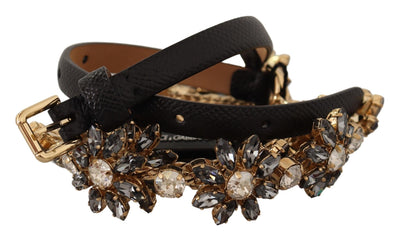 Dolce & Gabbana Schwarzer Gänseblümchen-Kristall-Gürtel mit Dauphine-Struktur