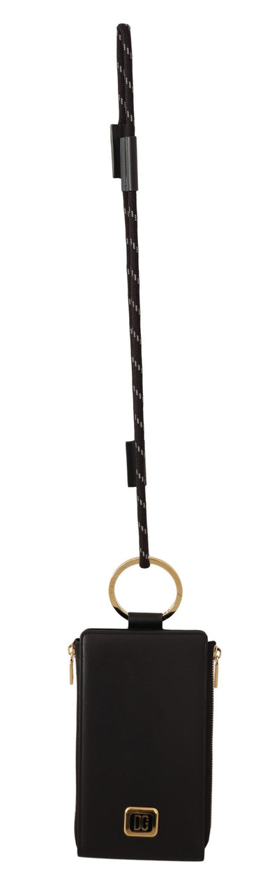 Dolce & Gabbana Schwarzes Leder Logo Plaque Halsband Karte Münze Brieftasche