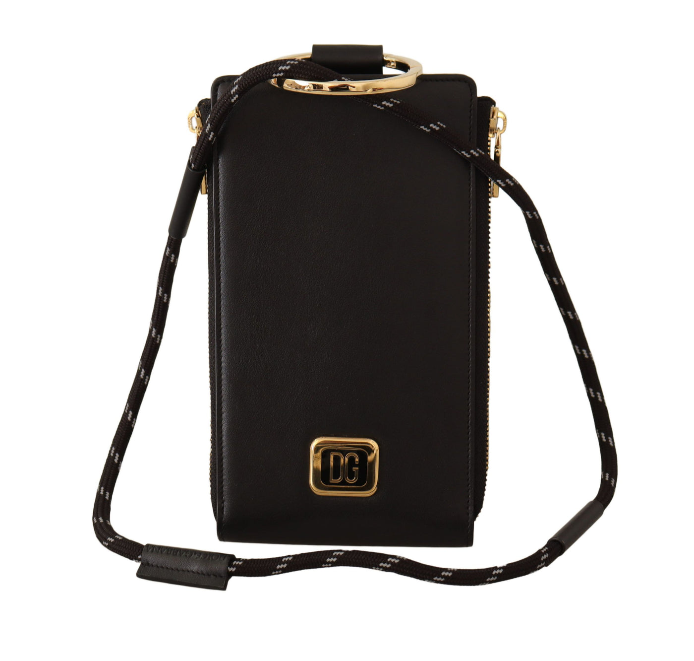 Dolce & Gabbana Schwarzes Leder Logo Plaque Halsband Karte Münze Brieftasche