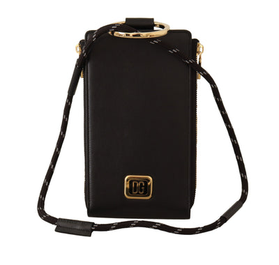 Dolce & Gabbana Schwarzes Leder Logo Plaque Halsband Karte Münze Brieftasche