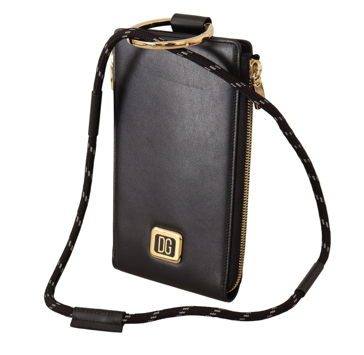 Dolce & Gabbana Schwarzes Leder Logo Plaque Halsband Karte Münze Brieftasche