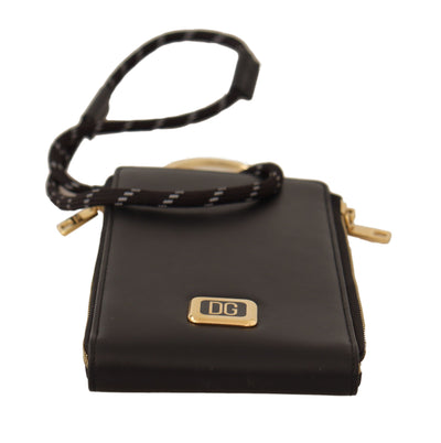 Dolce & Gabbana Schwarzes Leder Logo Plaque Halsband Karte Münze Brieftasche