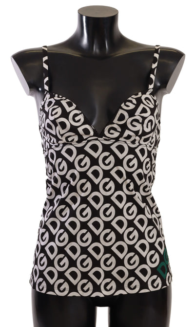 Dolce & Gabbana Schwarzes weißes Logo Print Camisole Top Unterwäsche