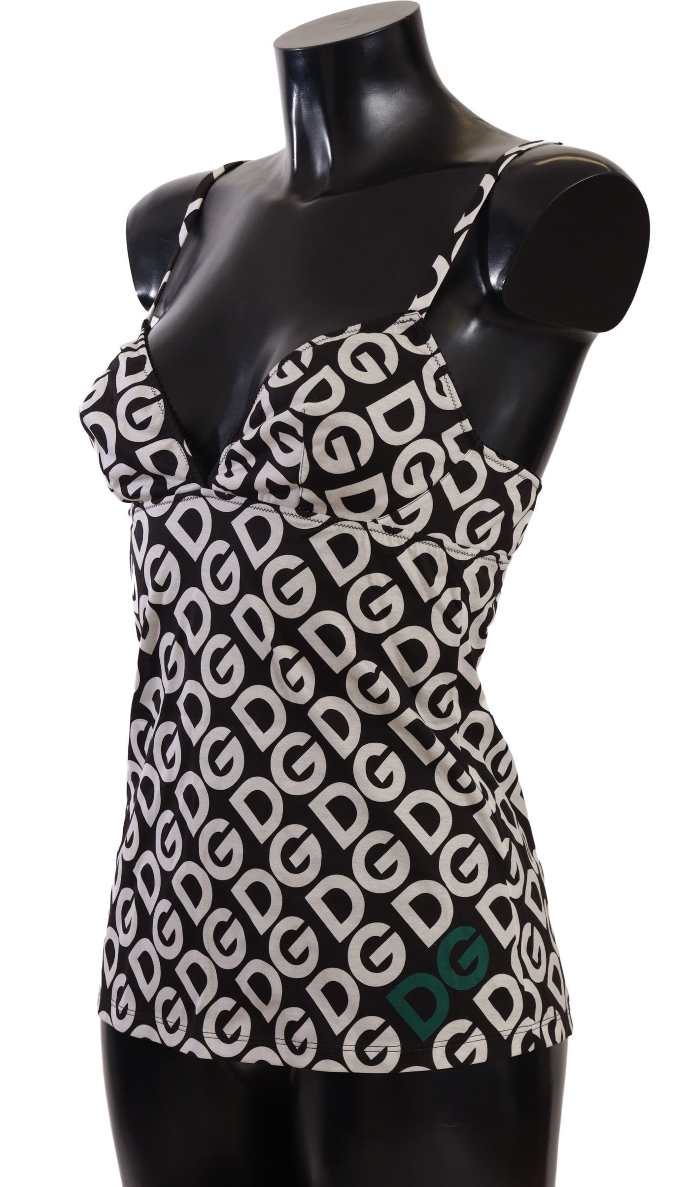 Dolce & Gabbana Schwarzes weißes Logo Print Camisole Top Unterwäsche