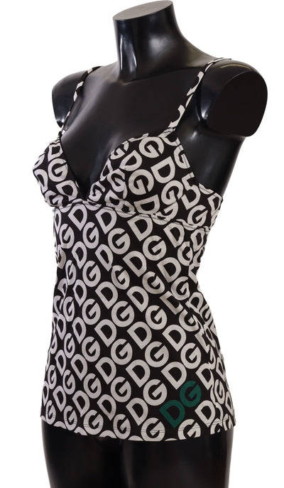 Dolce & Gabbana Schwarzes weißes Logo Print Camisole Top Unterwäsche