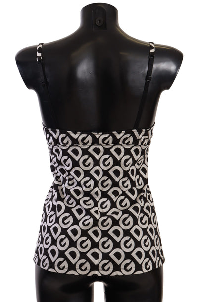 Dolce & Gabbana Schwarzes weißes Logo Print Camisole Top Unterwäsche