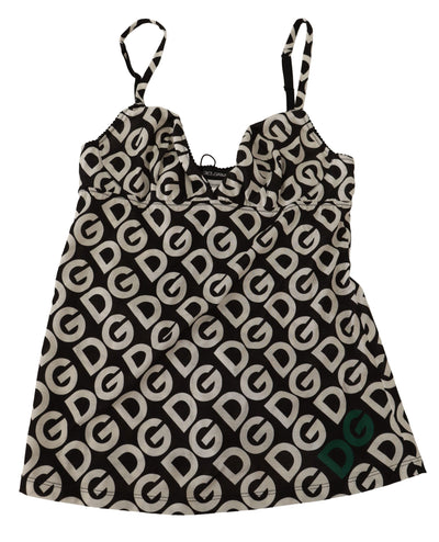 Dolce & Gabbana Schwarzes weißes Logo Print Camisole Top Unterwäsche