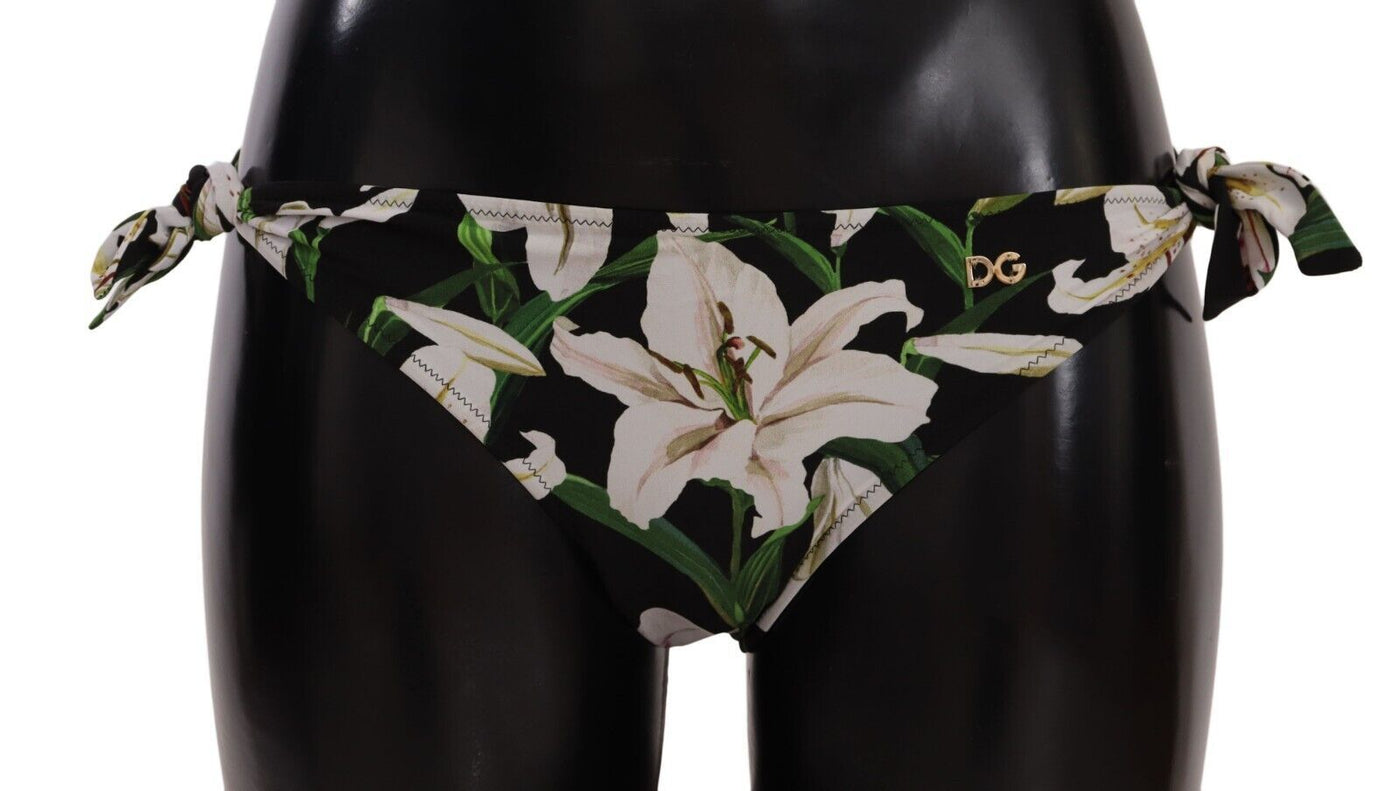 Dolce & Gabbana Bikini-Unterteil Schwarz Lily Print Badeanzug Bademode