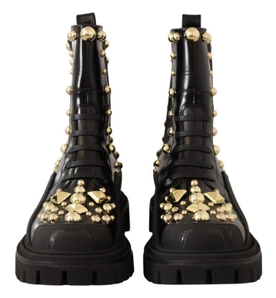 Dolce & Gabbana Schwarze Nietenstiefel aus Leder