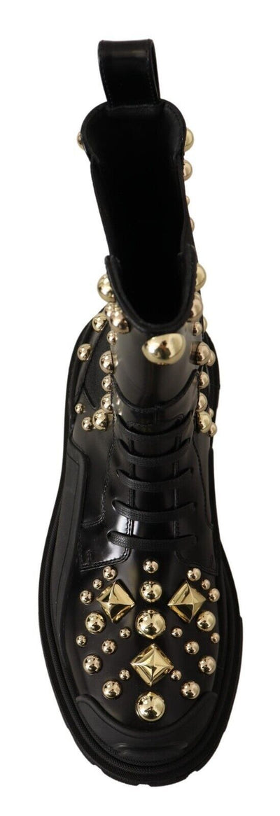 Dolce & Gabbana Schwarze Nietenstiefel aus Leder
