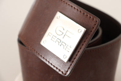 GF Ferre Brauner Echtleder Gürtel mit breiter Logo-Schnalle
