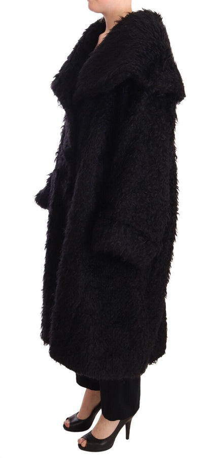 Dolce & Gabbana Schwarzer Mohair Pelz Cape Trenchcoat Jacke