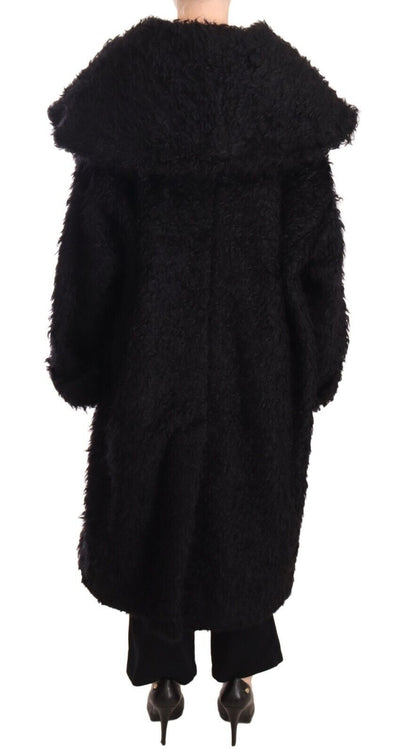Dolce & Gabbana Schwarzer Mohair Pelz Cape Trenchcoat Jacke