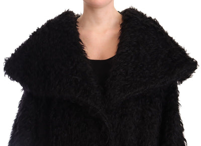 Dolce & Gabbana Schwarzer Mohair Pelz Cape Trenchcoat Jacke