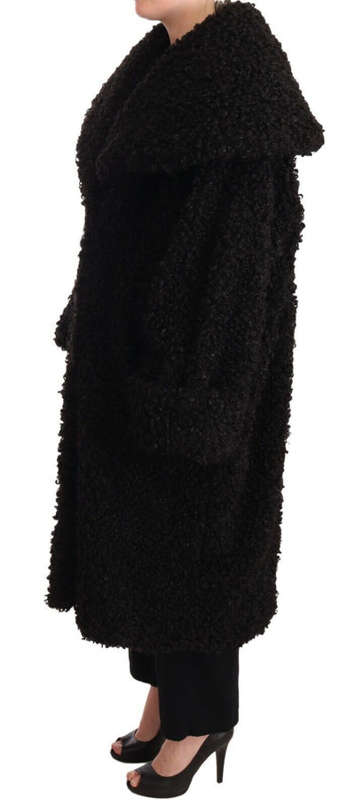 Dolce & Gabbana Schwarzer Polyester Pelz Trenchcoat Jacke