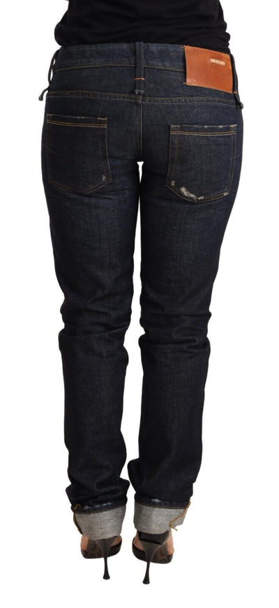 Acht Dunkelblau Baumwolle Slim Fit Folded Saum Frauen Denim Hosen Jeans