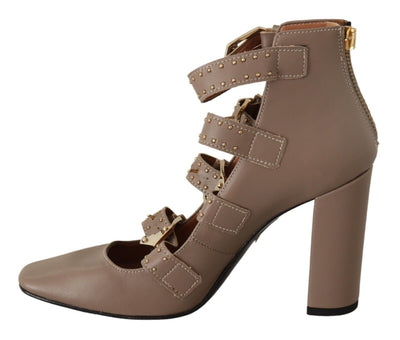 MY TWIN Braun Leder Block Absätze Multi Schnalle Pumps Schuhe