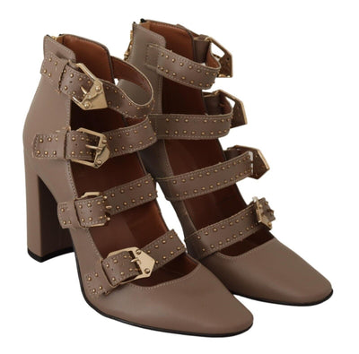 MY TWIN Braun Leder Block Absätze Multi Schnalle Pumps Schuhe