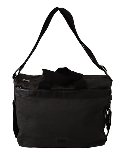 Dolce & Gabbana Schwarze Denim-Leder-Schulterriemen-Messengertasche