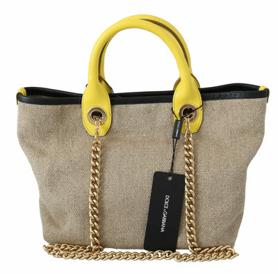 Dolce & Gabbana Beige Gold Kettenriemen Schulterriemen Handtasche Tote Bag