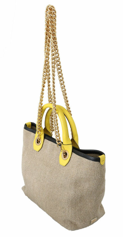 Dolce & Gabbana Beige Gold Kettenriemen Schulterriemen Handtasche Tote Bag