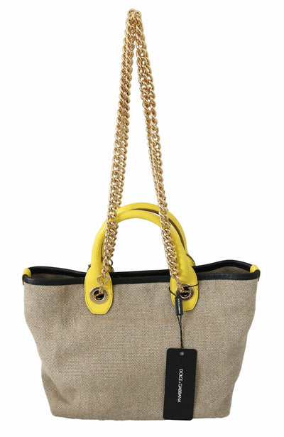 Dolce & Gabbana Beige Gold Kettenriemen Schulterriemen Handtasche Tote Bag