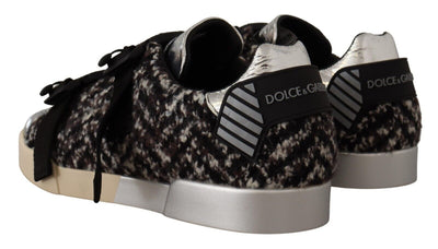 Dolce & Gabbana Silber Leder Braun Baumwolle Wolle Turnschuhe Schuhe
