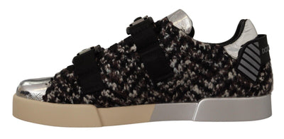 Dolce & Gabbana Silber Leder Braun Baumwolle Wolle Turnschuhe Schuhe