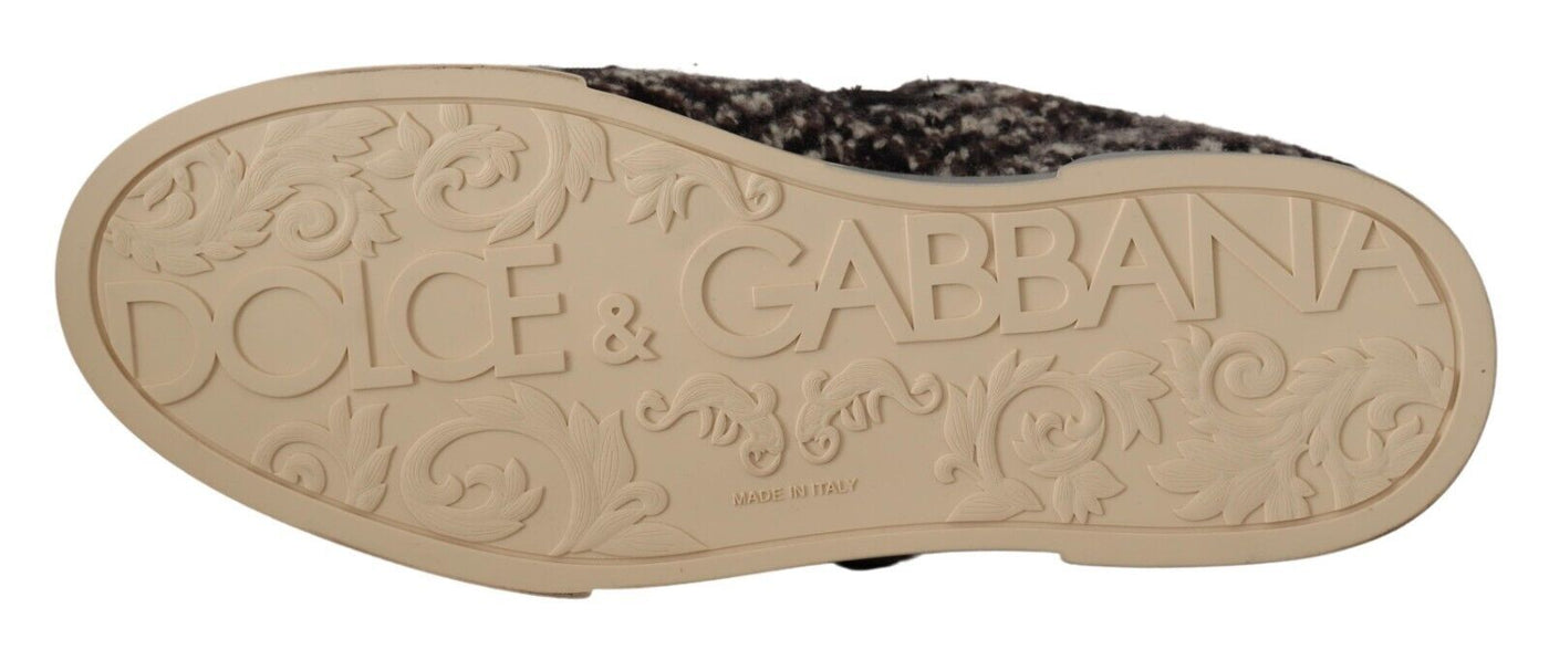 Dolce & Gabbana Silber Leder Braun Baumwolle Wolle Turnschuhe Schuhe