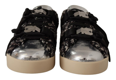 Dolce & Gabbana Silber Leder Braun Baumwolle Wolle Turnschuhe Schuhe