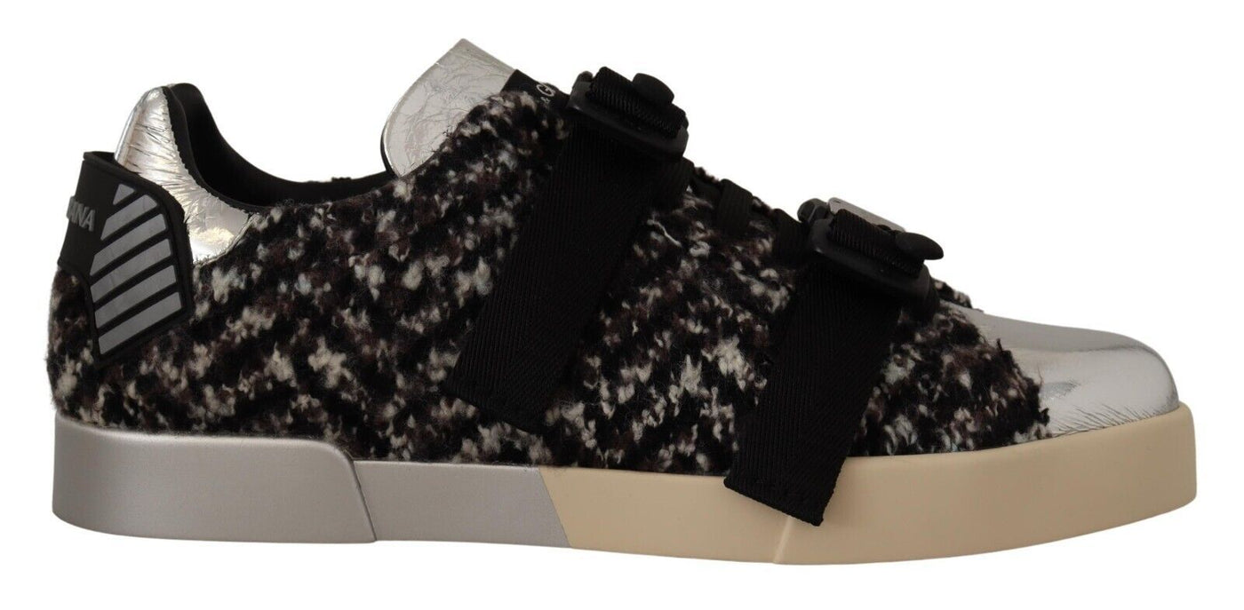 Dolce & Gabbana Silber Leder Braun Baumwolle Wolle Turnschuhe Schuhe