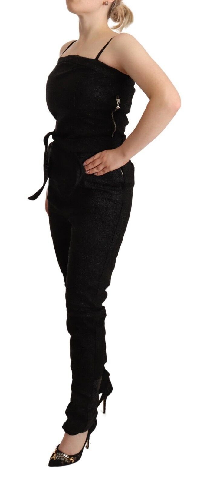 La Maison du Couturier Schwarzes Spaghetti-Träger-Jumpsuit-Kleid