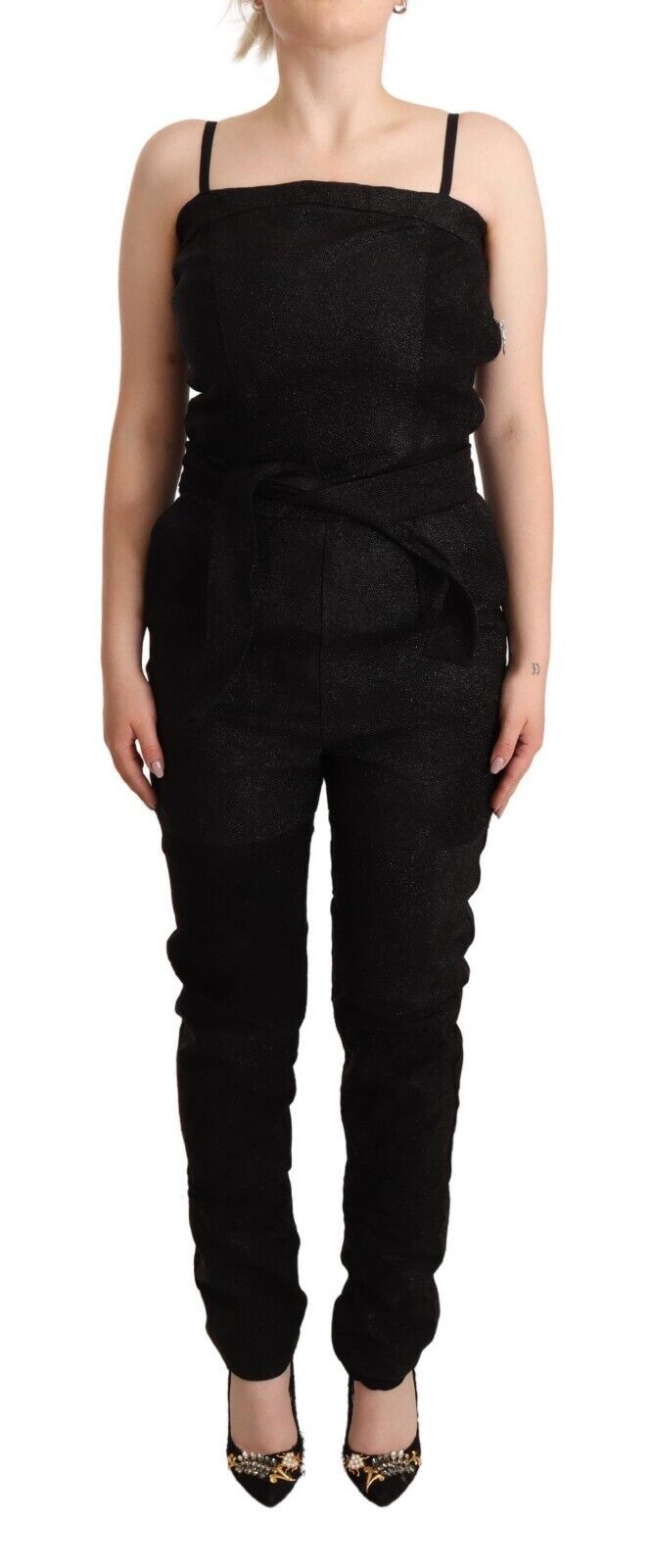 La Maison du Couturier Schwarzes Spaghetti-Träger-Jumpsuit-Kleid