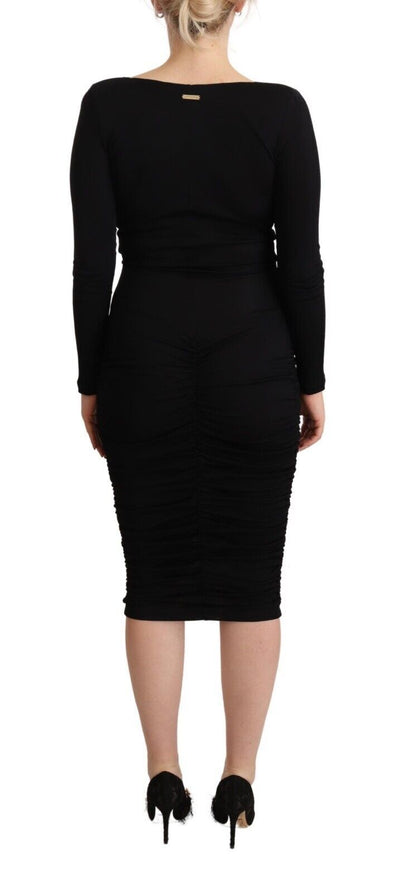 GF Ferre Schwarzes Midikleid mit langen Ärmeln und Sweetheart-Ausschnitt