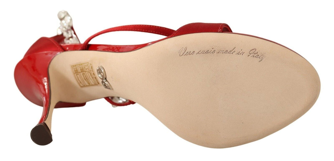 Dolce & Gabbana Rot Satin Kristalle Sandalen Keira Heels Schuhe