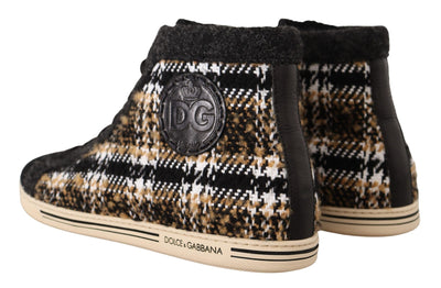 Dolce & Gabbana Beige Braun Wolle Baumwolle High Top Sneakers
