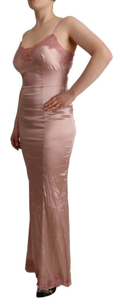 Dolce & Gabbana Rosa Spitze Langes Bodycon Maxi Kleid aus Polyester