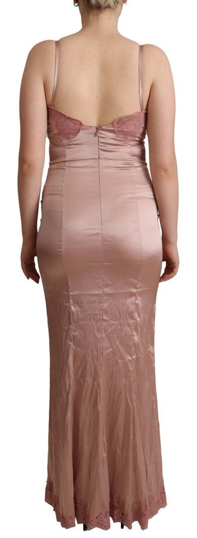 Dolce & Gabbana Rosa Spitze Langes Bodycon Maxi Kleid aus Polyester