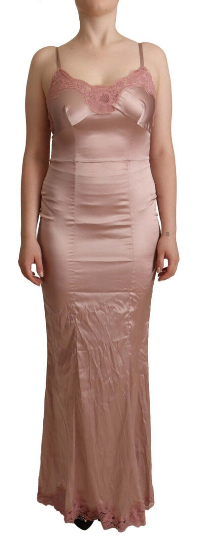 Dolce & Gabbana Rosa Spitze Langes Bodycon Maxi Kleid aus Polyester