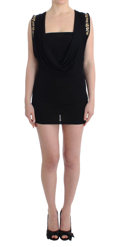 Roccobarocco Schwarzes verschönertes Jersey-Mini-Etuikleid