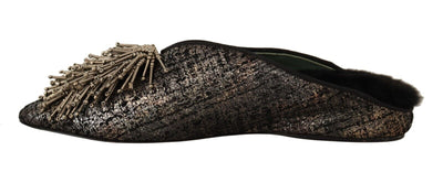 Paola D'Arcano Gold Jacquard Leder verschönert Slip On Schuhe