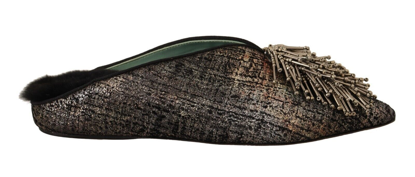 Paola D'Arcano Gold Jacquard Leder verschönert Slip On Schuhe