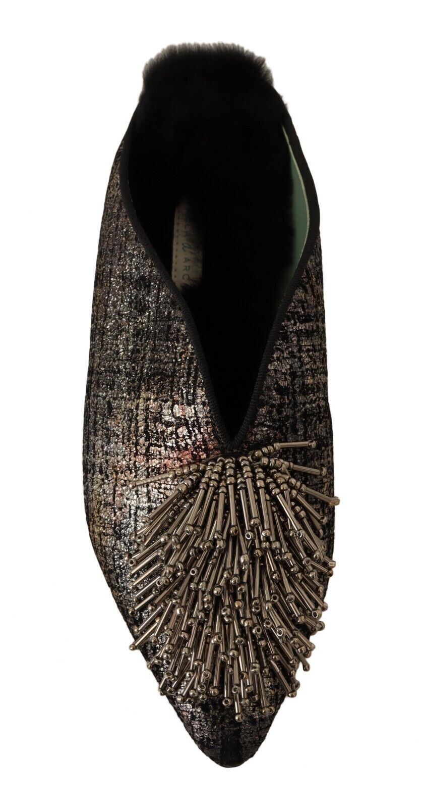 Paola D'Arcano Gold Jacquard Leder verschönert Slip On Schuhe