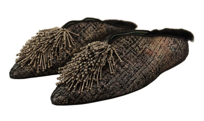 Paola D'Arcano Gold Jacquard Leder verschönert Slip On Schuhe